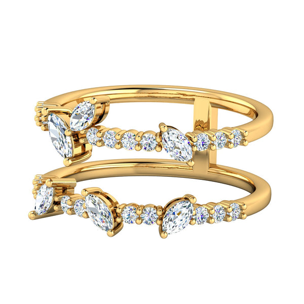 Bloom Two Line Ring with Leafy Diamonds