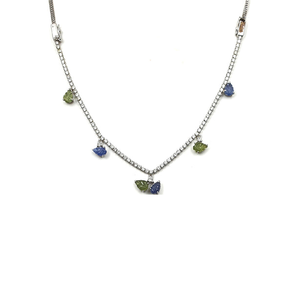 Bloom Diamond Necklace with Multi Sapphire