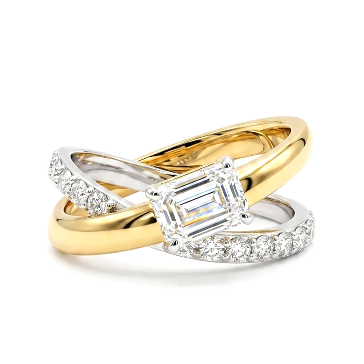 Bloom Emerald-Cut Diamond Interlocking Ring