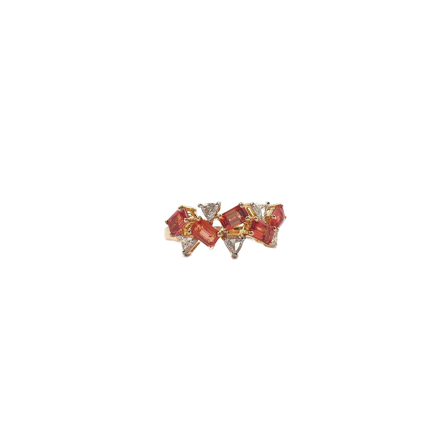Contemporary Ring in Red Sapphires and Trillions