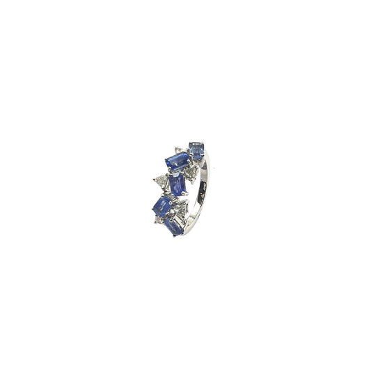 Contemporary Ring in Blue Sapphires and Trillions