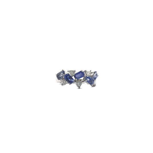 Contemporary Ring in Blue Sapphires and Trillions