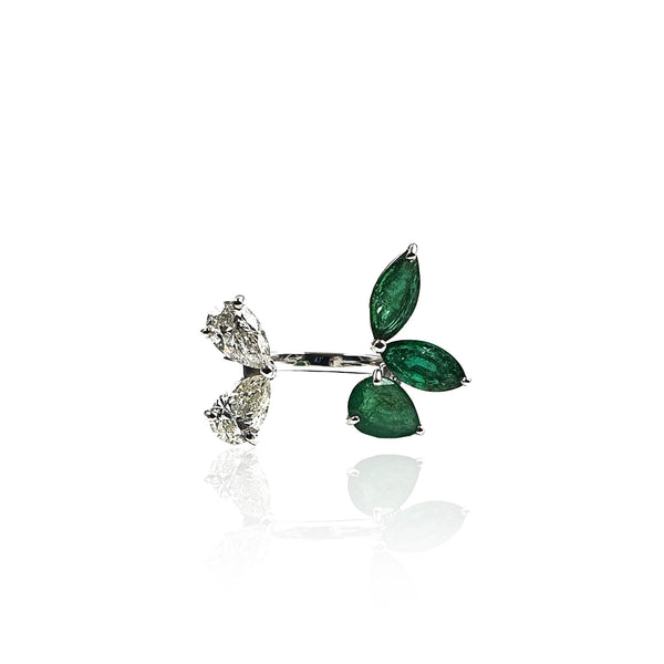 Bloom Lily Ring in Marquise Emeralds and Pear Diamond