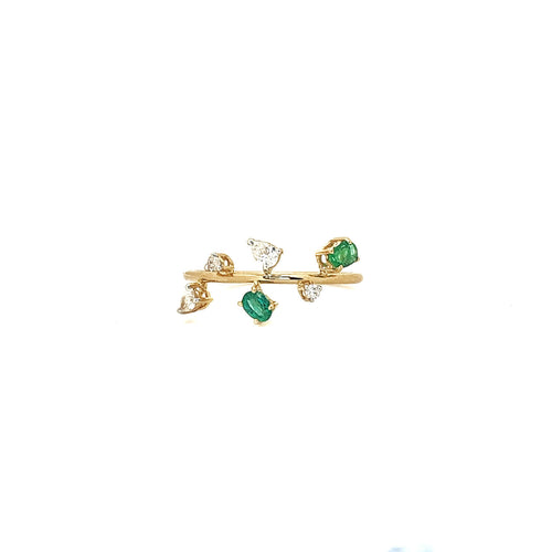 Rise Diamond And Emerald Leafy Ring