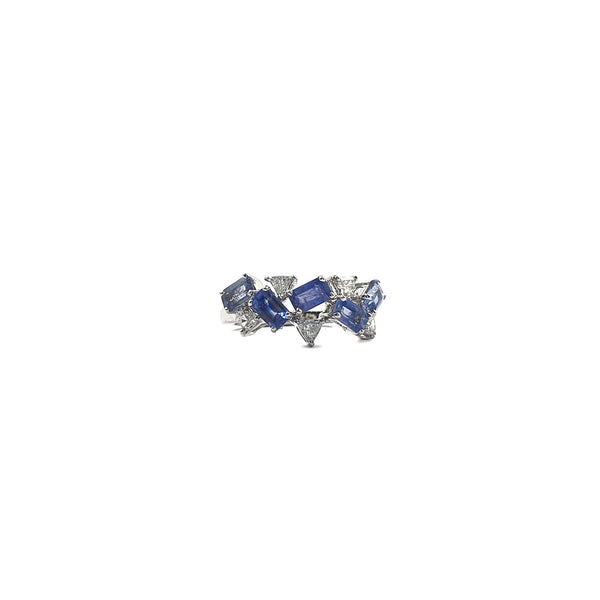 Rewind in Colour Contemporary Ring in Blue Sapphires and Trillions