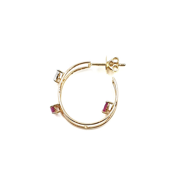 Escape Two Line Pear And Color Stone Hoops