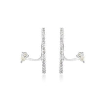 Load image into Gallery viewer, Diamond Ear Huggies, Diamond Huggies, Pear and round shape diamond earring. diamond earring, modern diamond earring, Huggies, White Gold Earring
