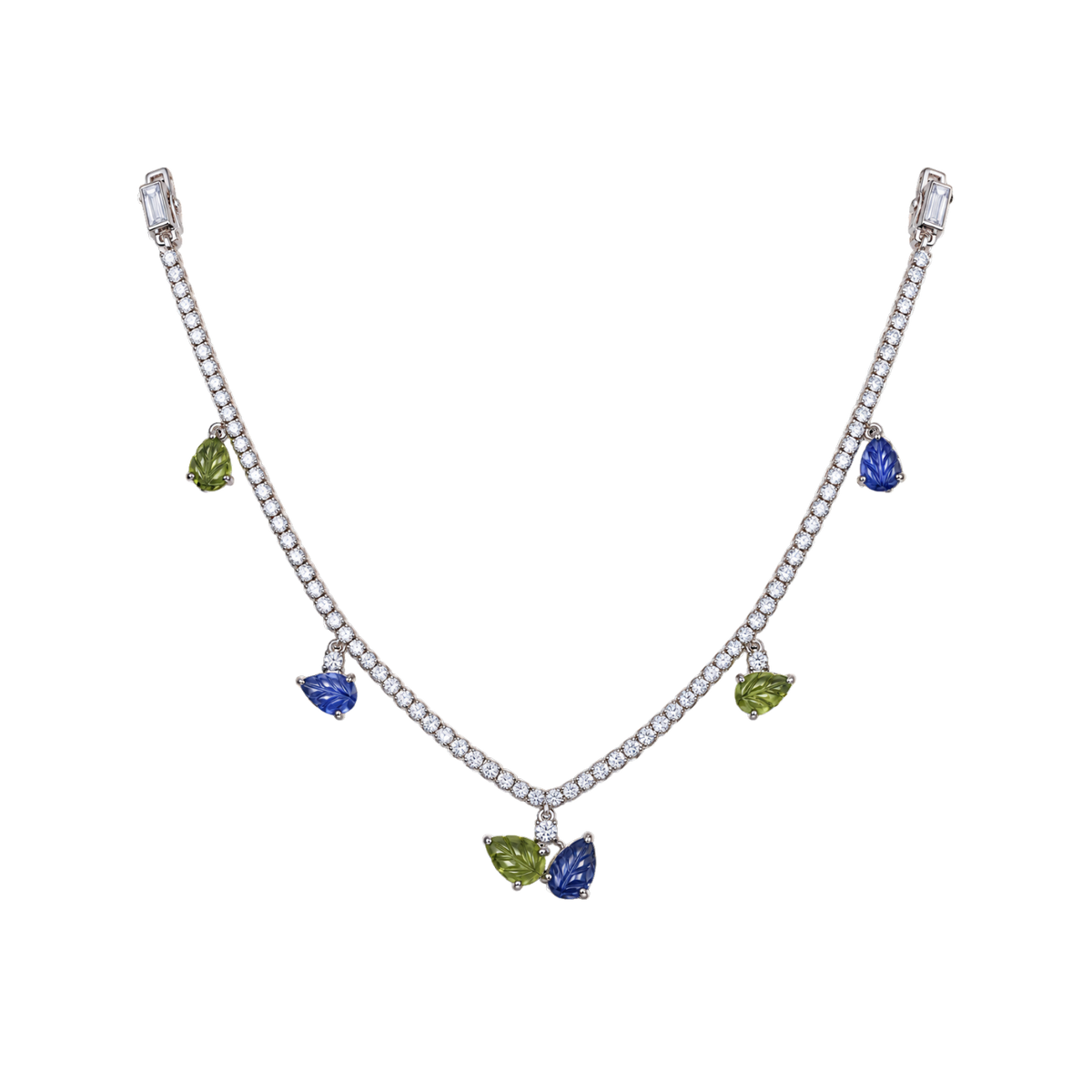Bloom Blue & Green Sapphire Diamond Necklace