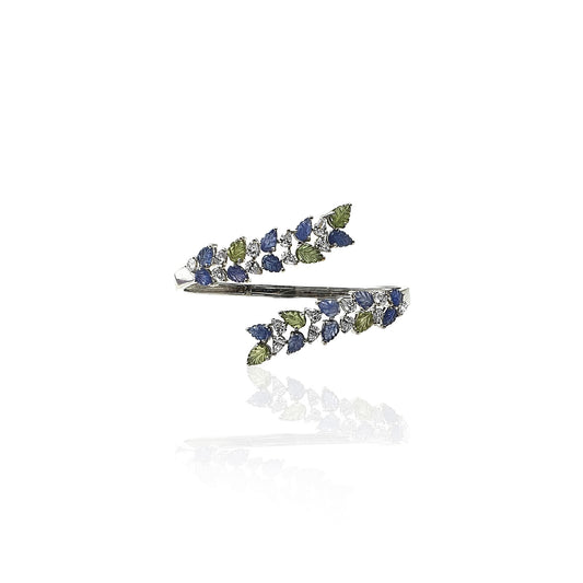 Bloom Blue & Green Sapphire Floral Cuff Bracelet