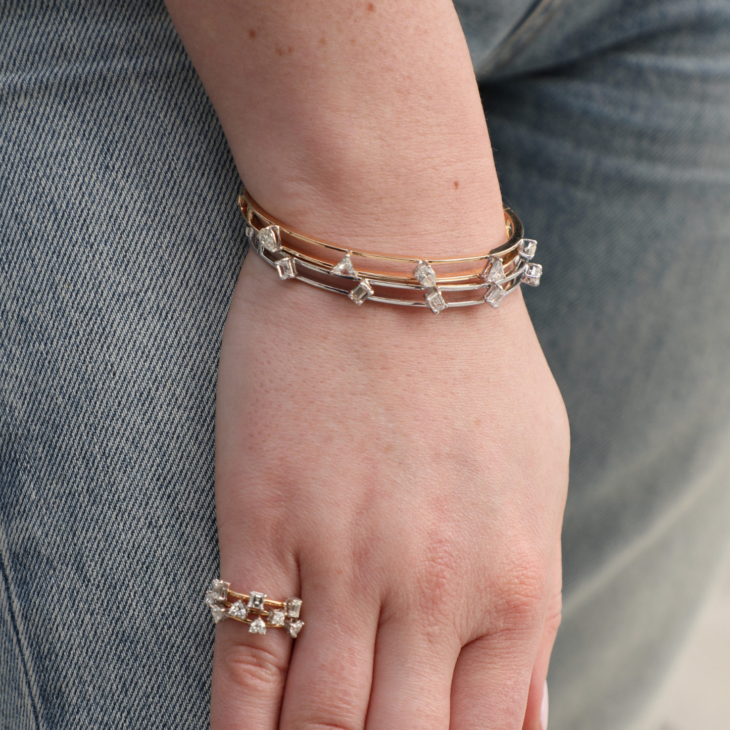 Double Cord Baguette Marquise Diamonds Bracelet