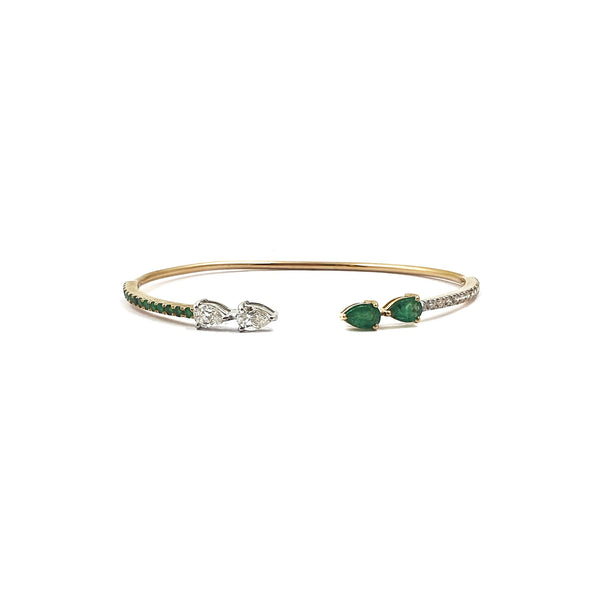 Bloom Contemporary Centre Open Diamond Bracelet with Emerald and Pear shape