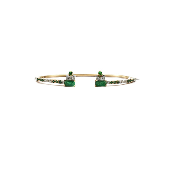 Bloom Contemporary Centre Open Diamond Bracelet with Emerald Stone