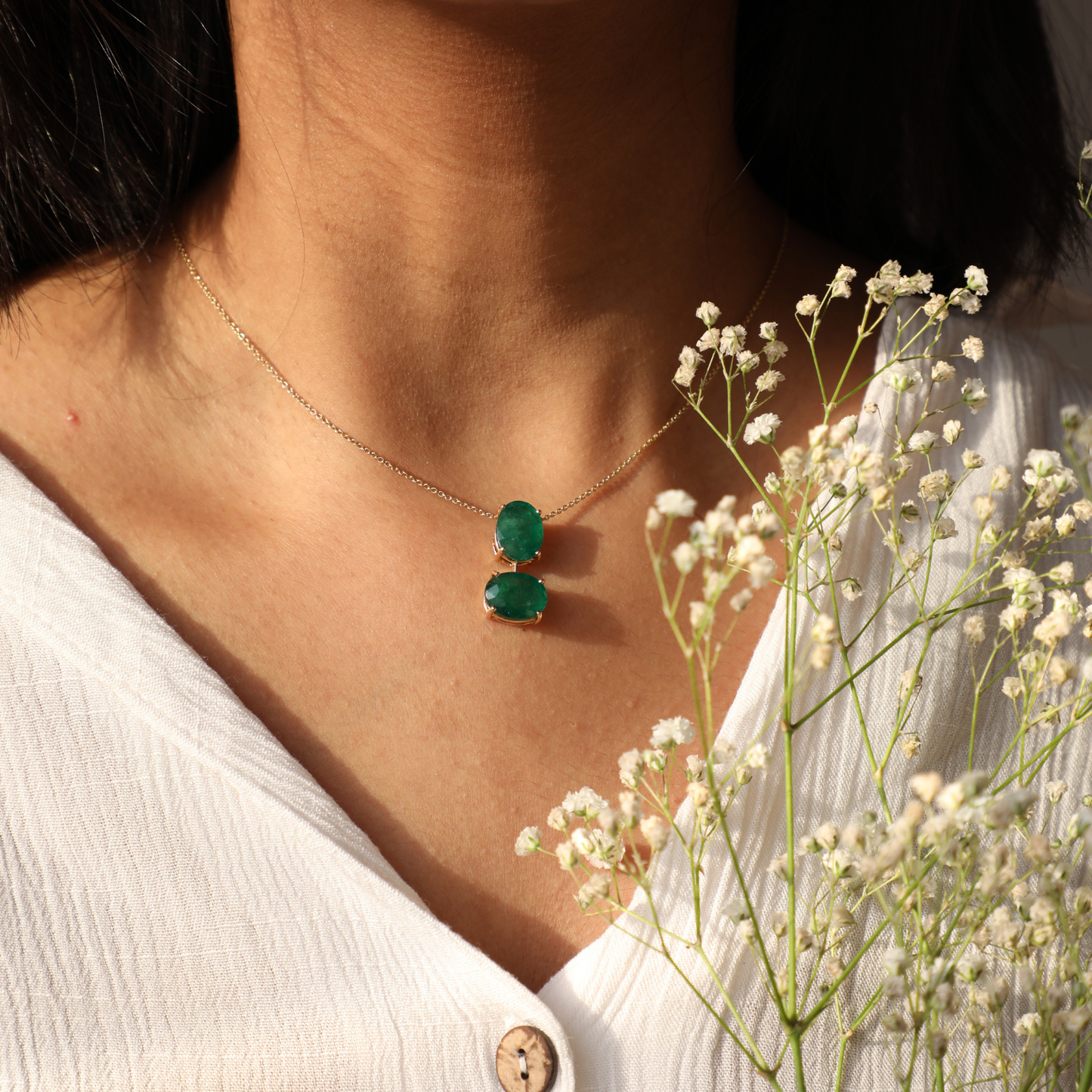 Emerald Duo Pendant Necklace