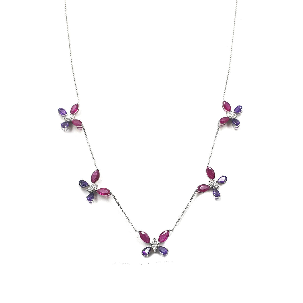 Butterfly Necklace in Pink & Purple Sapphires