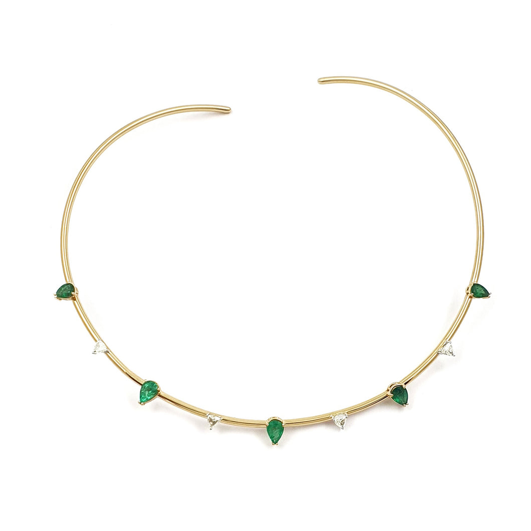 Petal Collar Neckband - Emeralds and Diamonds