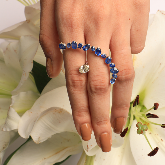 Bloom 2-Finger Sapphire & Solitaire Ring