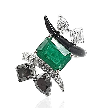 Yin Yang Emerald & Black Diamond Ring