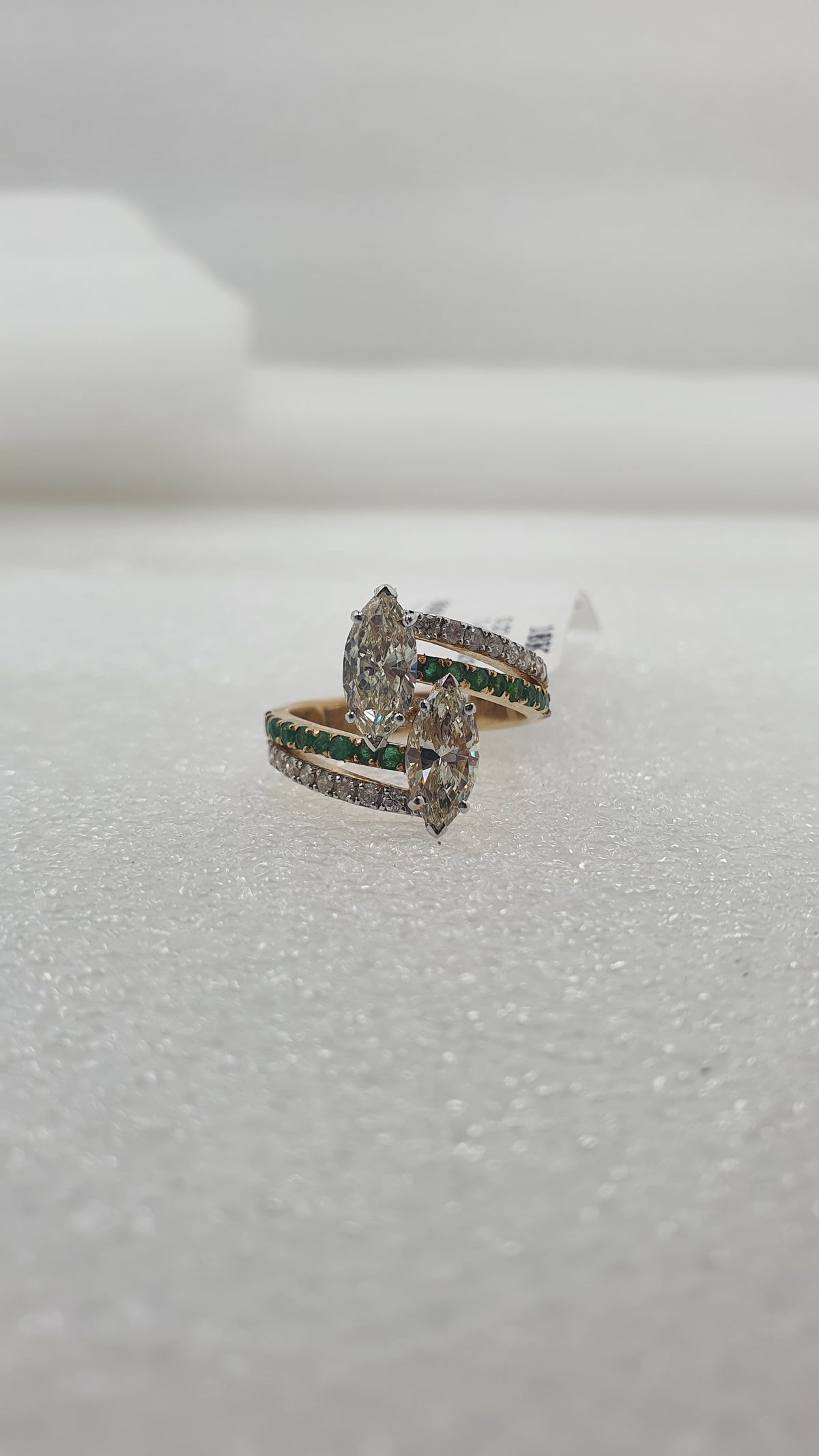 Bloom Marquise Diamond Green Enamel Open Ring