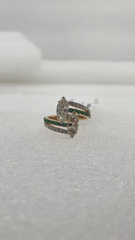 Bloom Marquise Diamond Green Enamel Open Ring