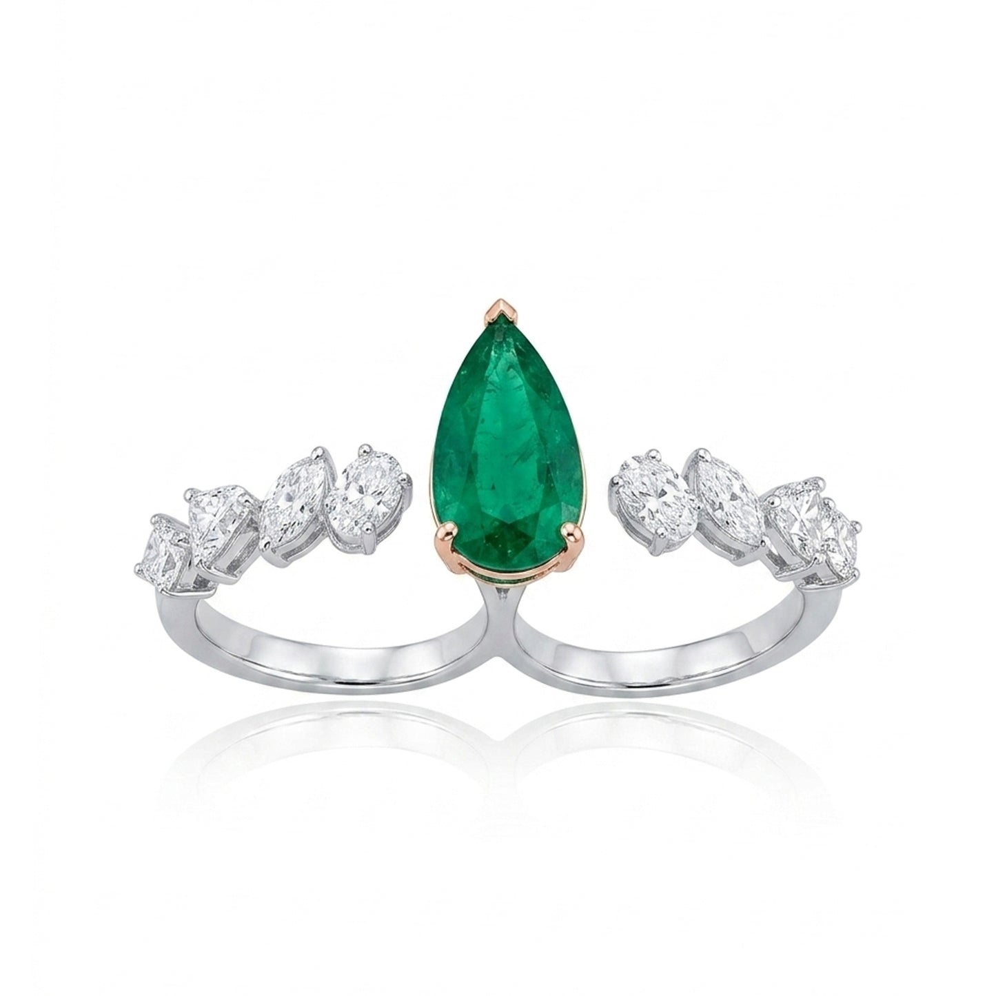 Emerald Bloom Two-Finger Ring