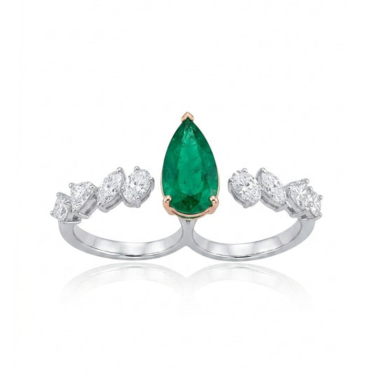 Emerald Bloom Two-Finger Ring