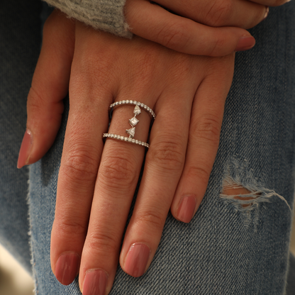 Double Line Trillion Round Ring