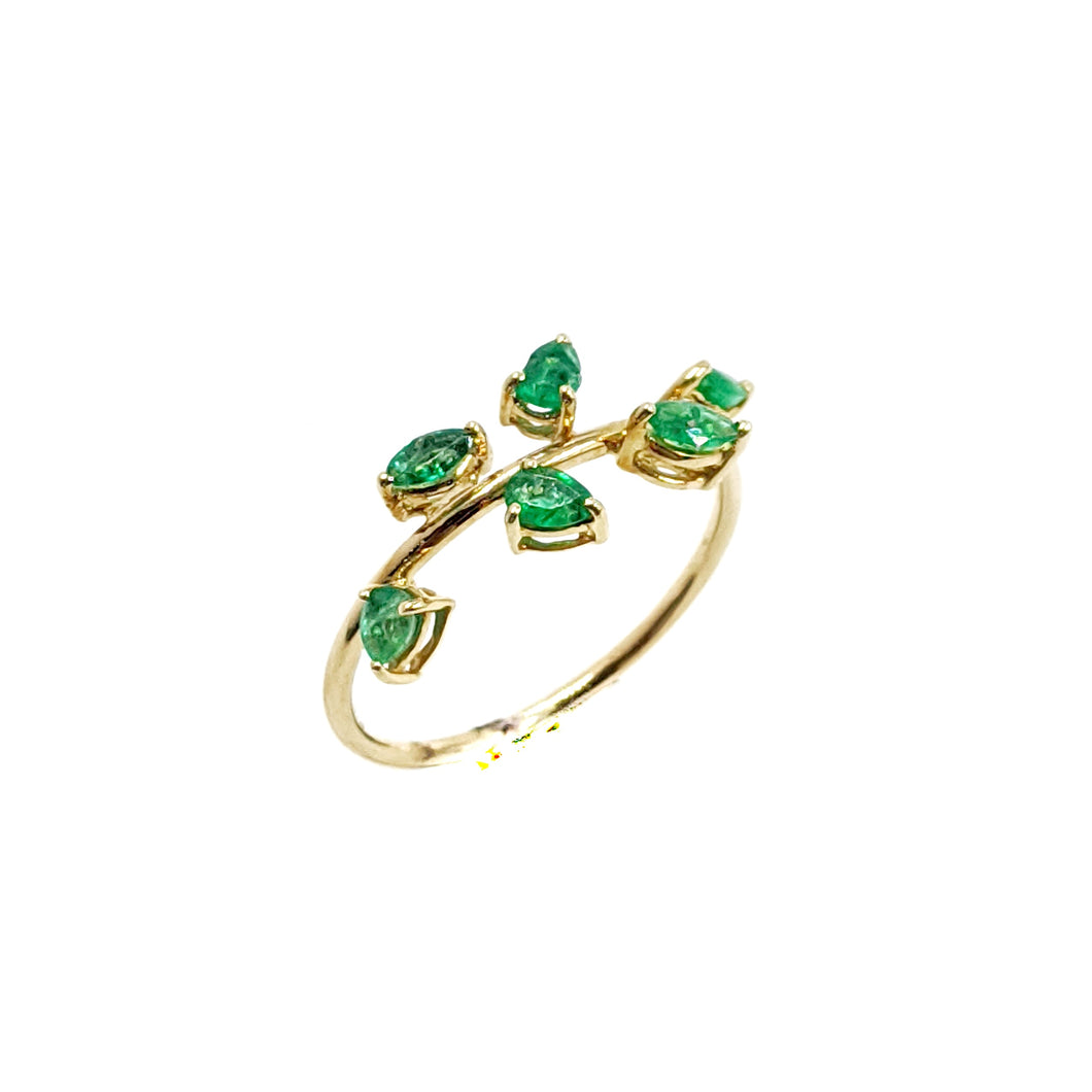 Green Single Row Leafy Ring