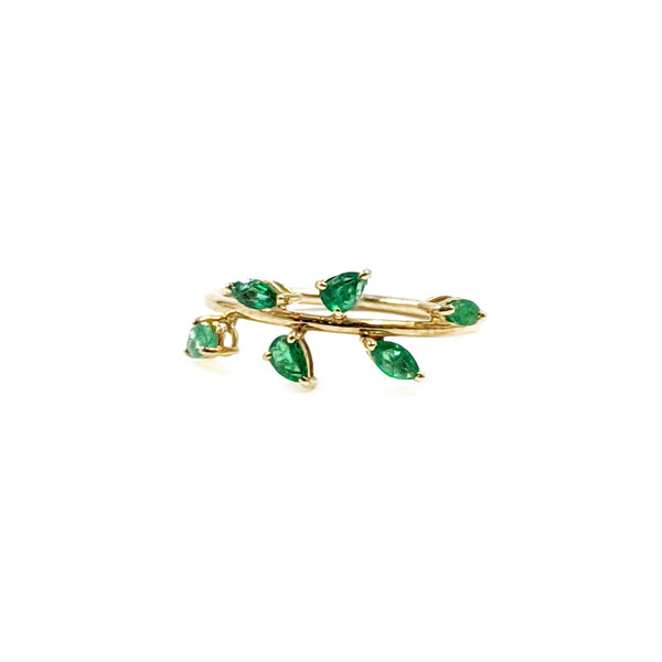 Green Single Row Leafy Ring