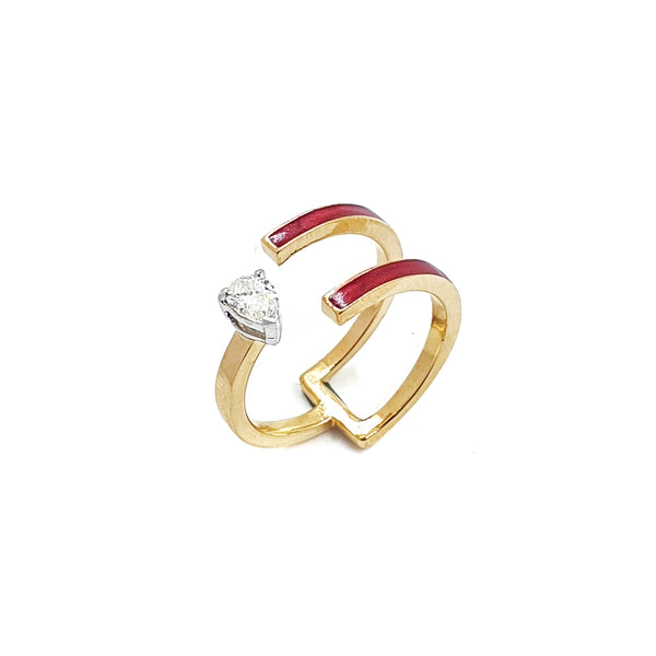 Red Double Line Pear Ring