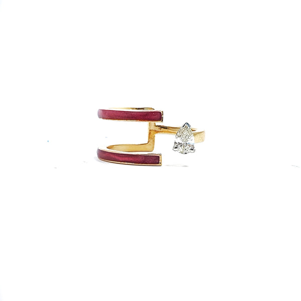 Red Double Line Pear Ring