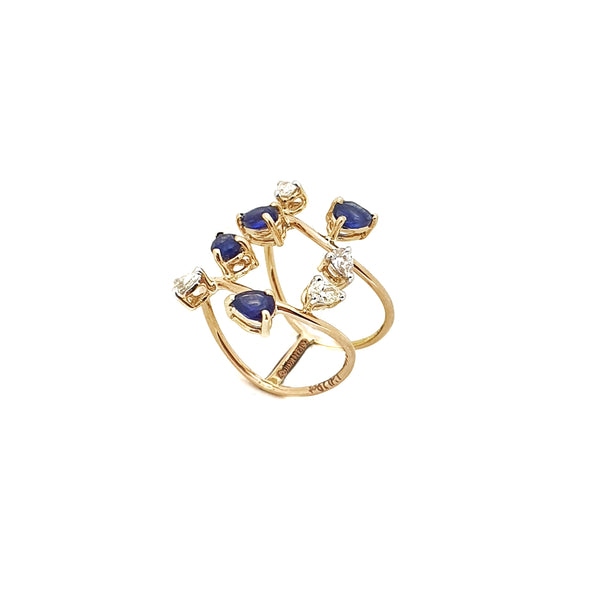 Blue Spiral Pear Diamond  Ring