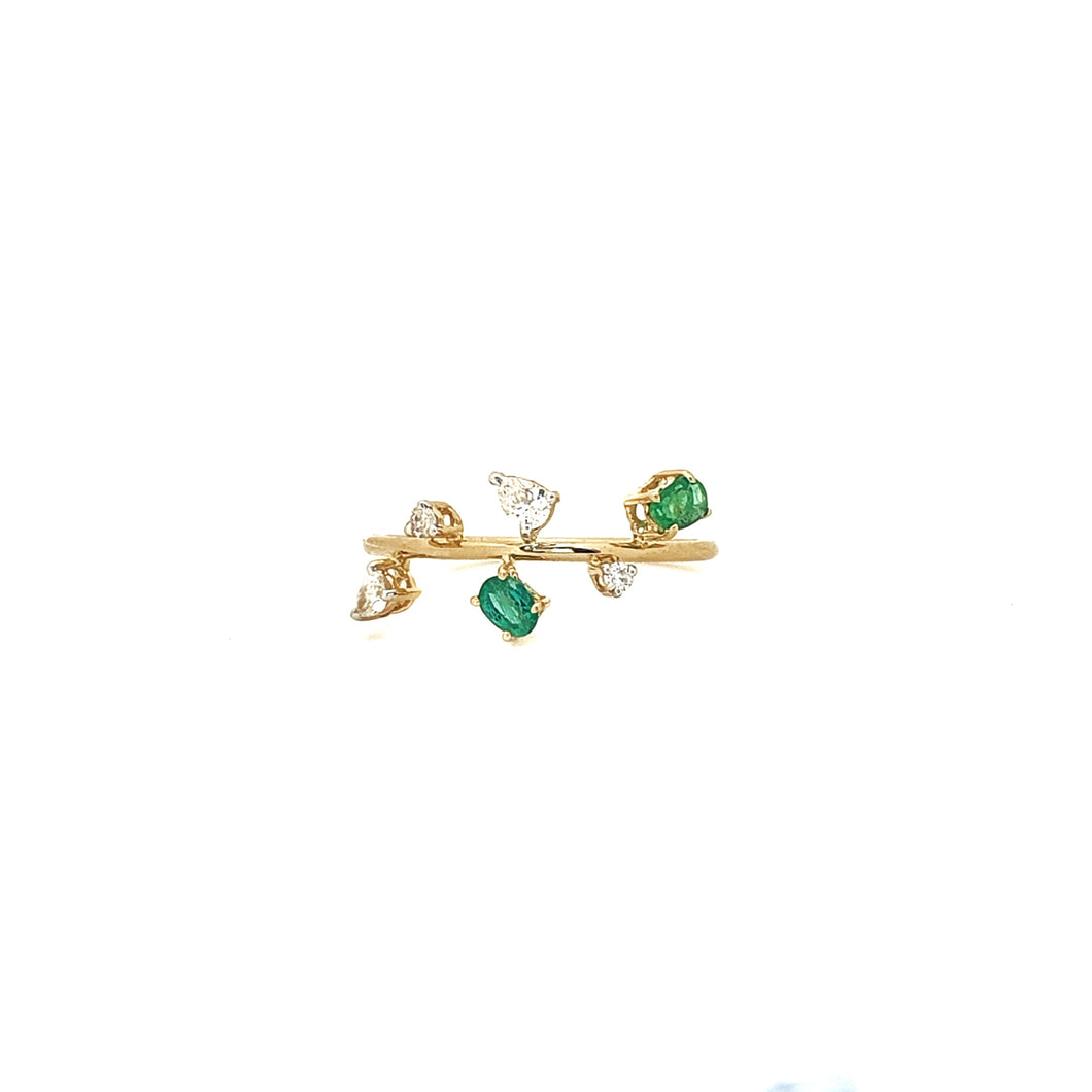 Diamond & Emerald Leafy Ring