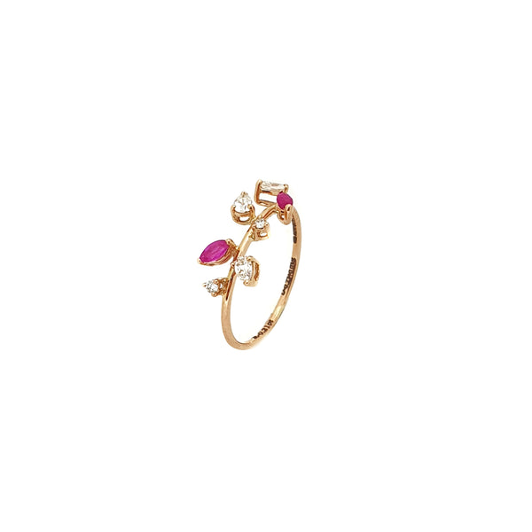 Diamond & Ruby Leafy Ring