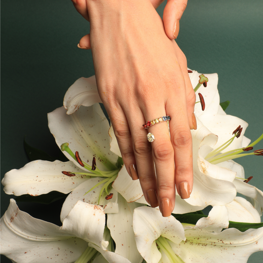 Multi Sapphire & Oval Solitaire Ring