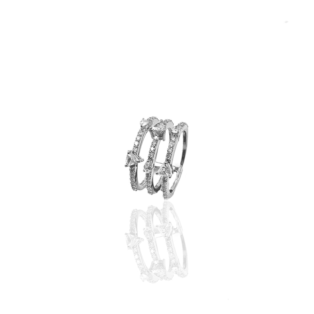 Bloom Trippel Line Diamond Ring with Trillion and Pear