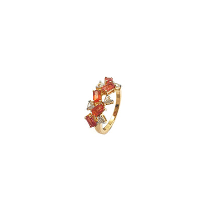 Contemporary Ring in Red Sapphires and Trillions