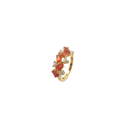 Contemporary Ring in Red Sapphires and Trillions