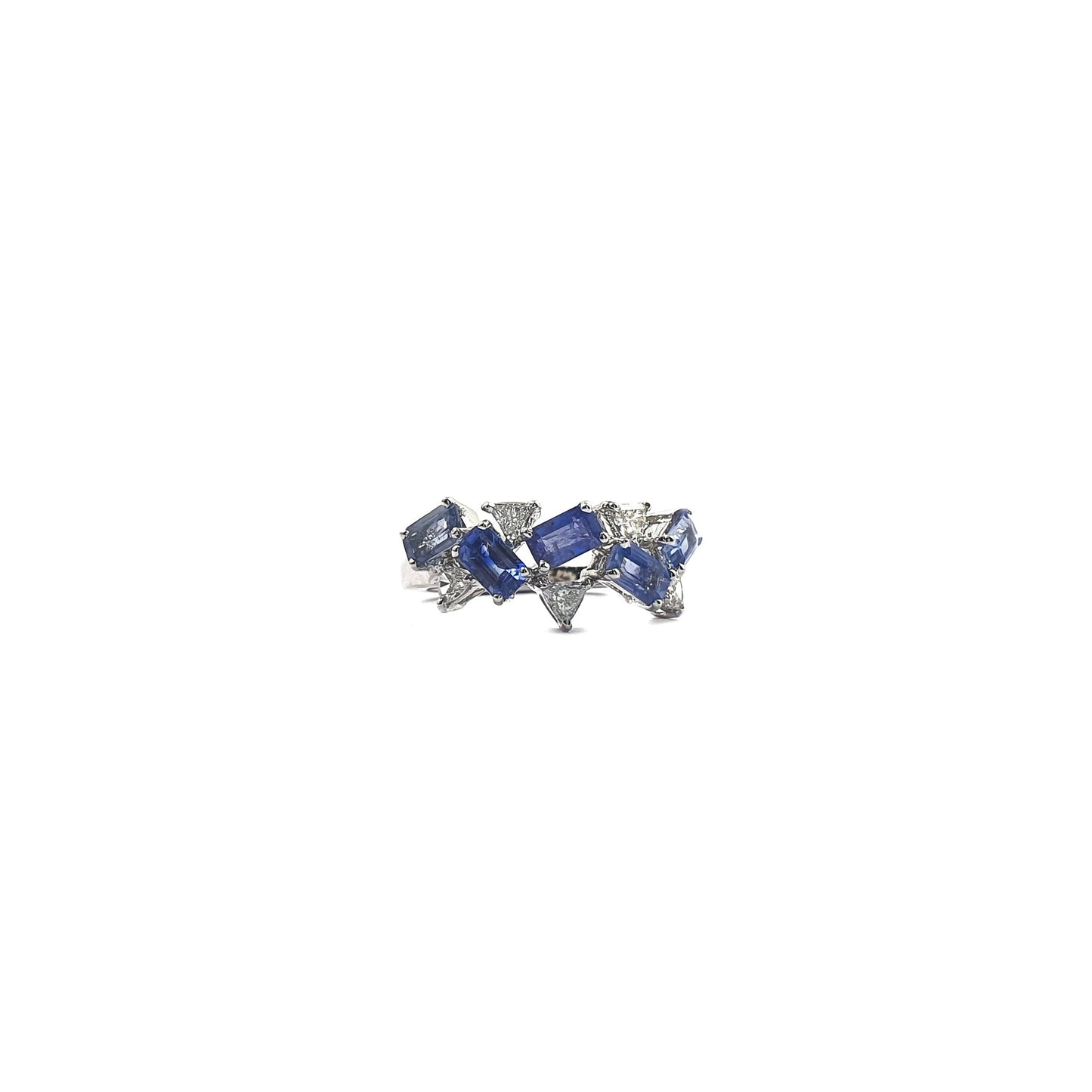 Contemporary Ring in Blue Sapphires and Trillions