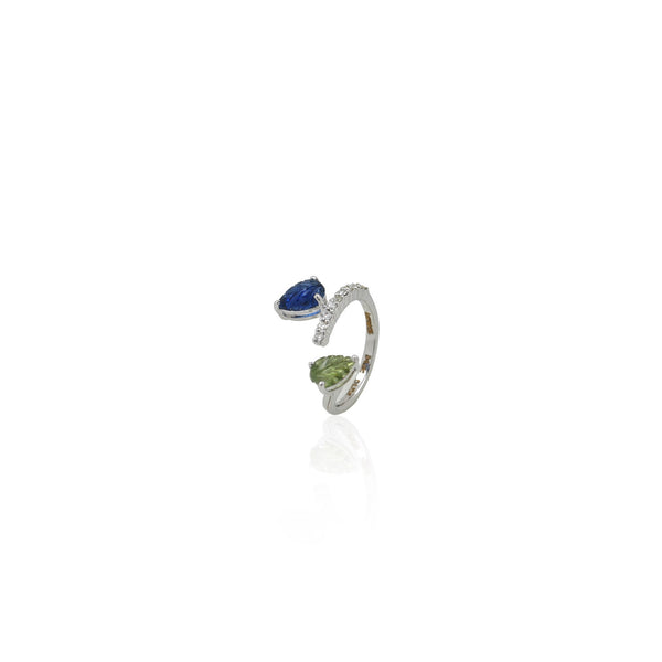 Blue & Green Sapphire Leafy Ring