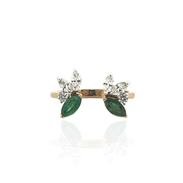 Bloom Ring with Marquise Shape Diamond and Zambian Emerald