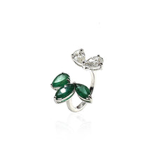 Load image into Gallery viewer, Bloom Lily Ring in Marquise Emeralds and Pear Diamond
