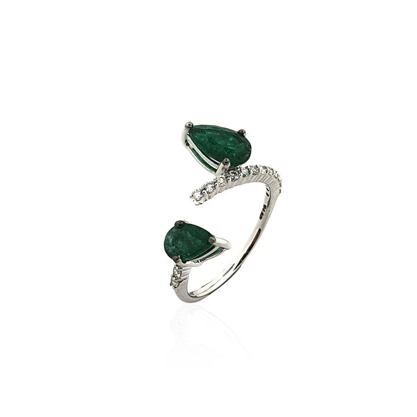 Bloom Center Open Diamonds Ring with Zambian Emerald