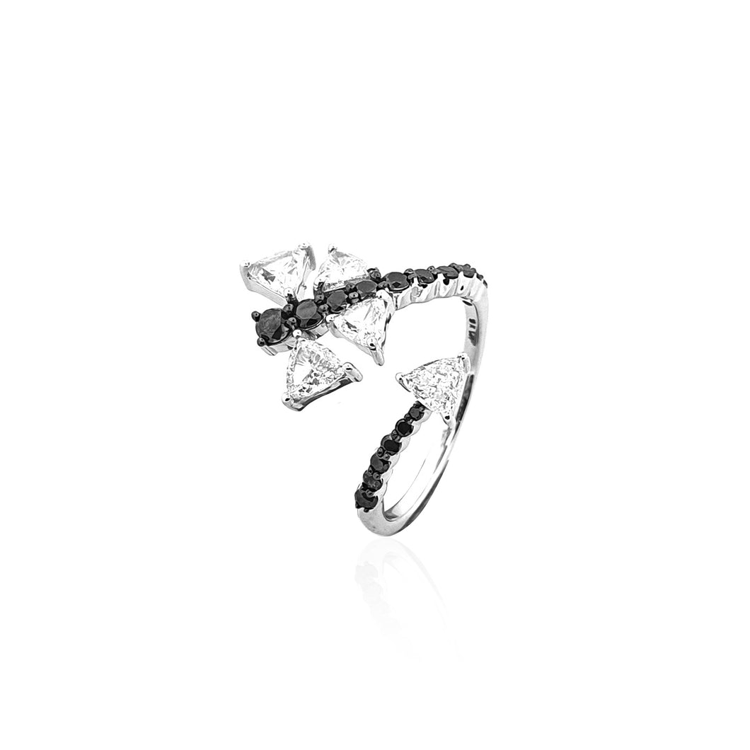 Bloom Dragonfly Diamond Ring with Black Diamond
