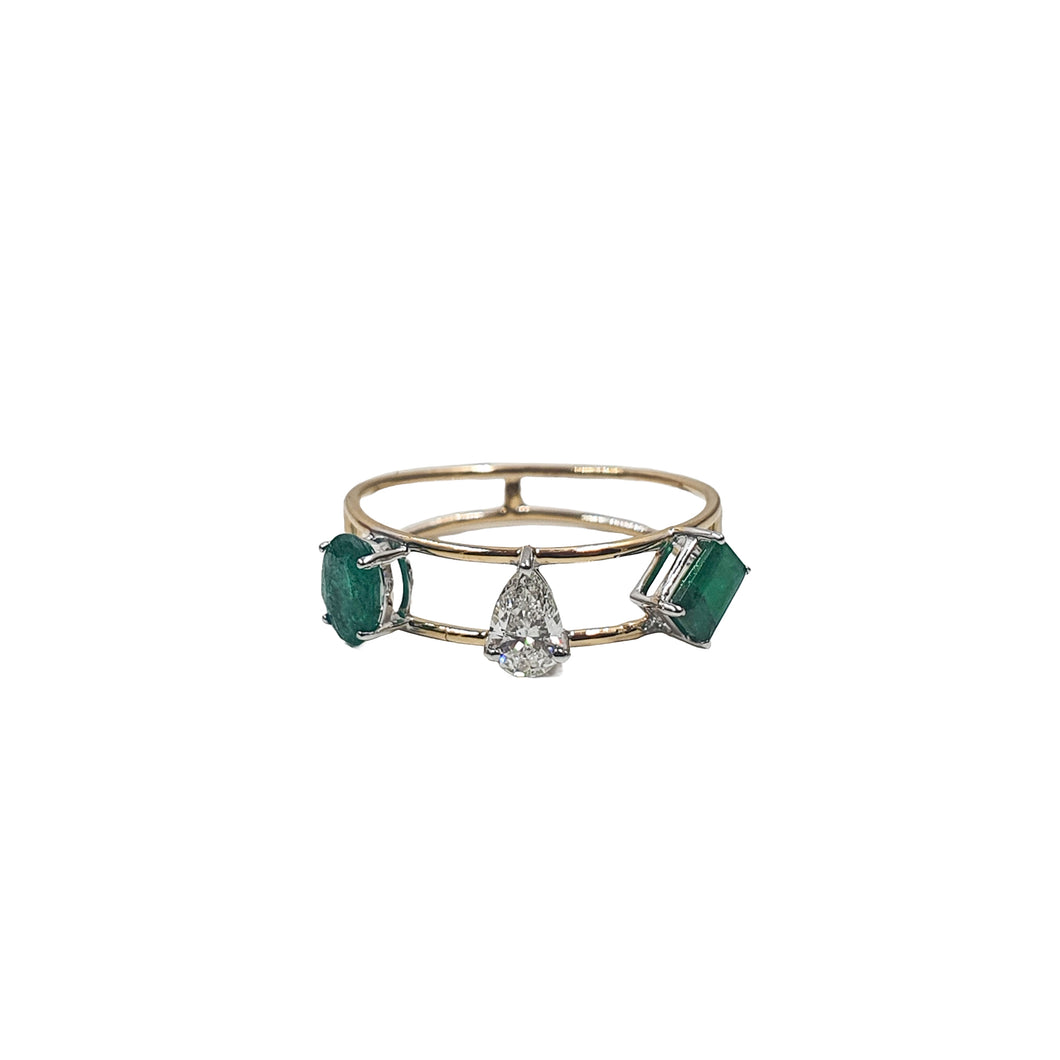 Escape Double Cord Mix Shape Emerald Ring