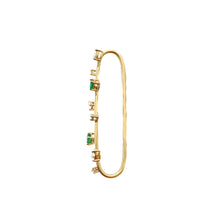 Load image into Gallery viewer, Leafy Diamond Huggies Hoops Earring, Round and pear Diamond Huggies, Yellow Gold Earring, Emerald Huggies, Emerald Stone
