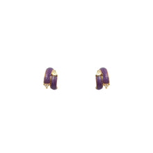 Load image into Gallery viewer, Bloom Earring with Trillion Diamond and Purple Enamel
