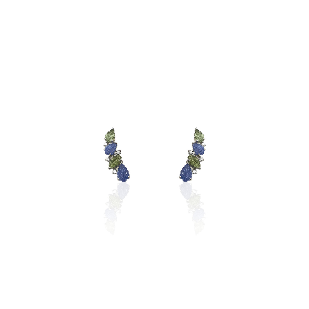 Blue & Green Sapphire Vine Ear Sliders