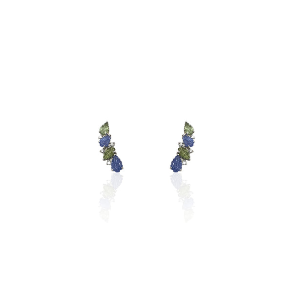 Blue & Green Sapphire Vine Ear Sliders