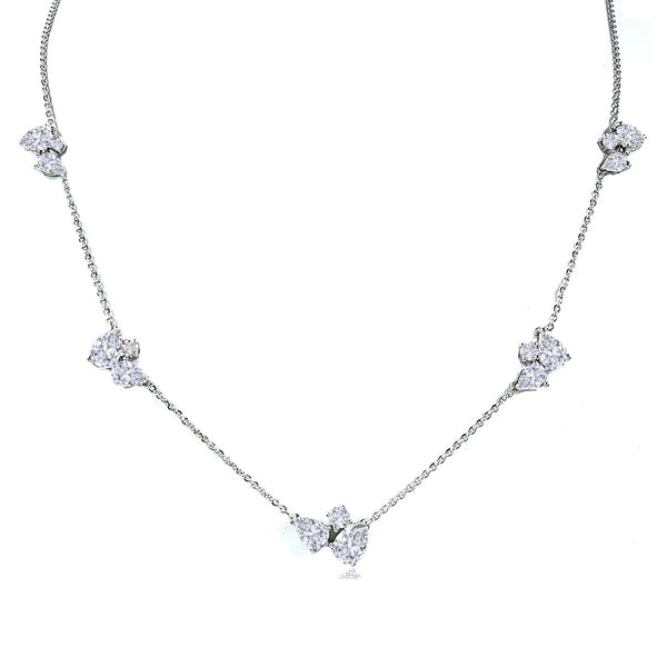 Bloom Necklace with Dangling Pear shaped Diamonds