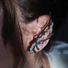 Load image into Gallery viewer, Ear Cuffs, Earcuffs, Diamond Earring, Diamond Ear cuffs Earring, Diamond Earring, Black Diamond Earring cuff, White gold ear cuff, Black Enamel Earring, Black Enamel Ear cuff, Black Diamond Ear Cuff, Trillion Diamond Ear Cuff, Round Black Diamond
